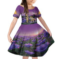 Australia Dog Heroes ANZAC Kid Short Sleeve Dress Remembering All Animals In War Purple Poppies