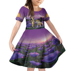 Australia Dog Heroes ANZAC Kid Short Sleeve Dress Remembering All Animals In War Purple Poppies