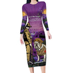 Australia Dog Heroes ANZAC Long Sleeve Bodycon Dress Remembering All Animals In War Purple Poppies