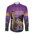 Australia Dog Heroes ANZAC Long Sleeve Button Shirt Remembering All Animals In War Purple Poppies