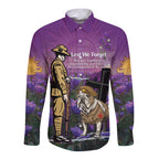Australia Dog Heroes ANZAC Long Sleeve Button Shirt Remembering All Animals In War Purple Poppies