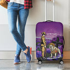 Australia Dog Heroes ANZAC Luggage Cover Remembering All Animals In War Purple Poppies