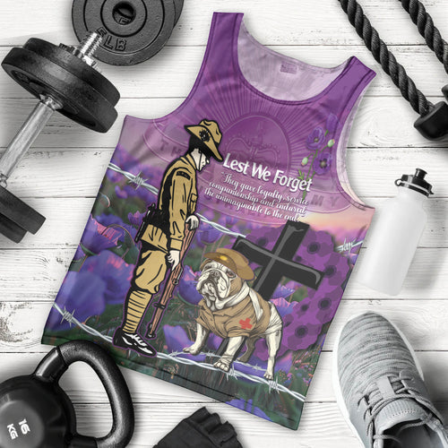 Australia Dog Heroes ANZAC Men Tank Top Remembering All Animals In War Purple Poppies