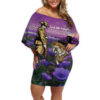 Australia Dog Heroes ANZAC Off Shoulder Short Dress Remembering All Animals In War Purple Poppies