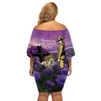 Australia Dog Heroes ANZAC Off Shoulder Short Dress Remembering All Animals In War Purple Poppies
