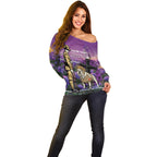 Australia Dog Heroes ANZAC Off Shoulder Sweater Remembering All Animals In War Purple Poppies