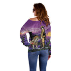 Australia Dog Heroes ANZAC Off Shoulder Sweater Remembering All Animals In War Purple Poppies