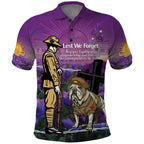 Australia Dog Heroes ANZAC Polo Shirt Remembering All Animals In War Purple Poppies