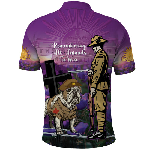 Australia Dog Heroes ANZAC Polo Shirt Remembering All Animals In War Purple Poppies