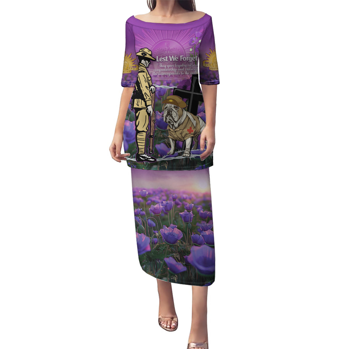 Australia Dog Heroes ANZAC Puletasi Remembering All Animals In War Purple Poppies