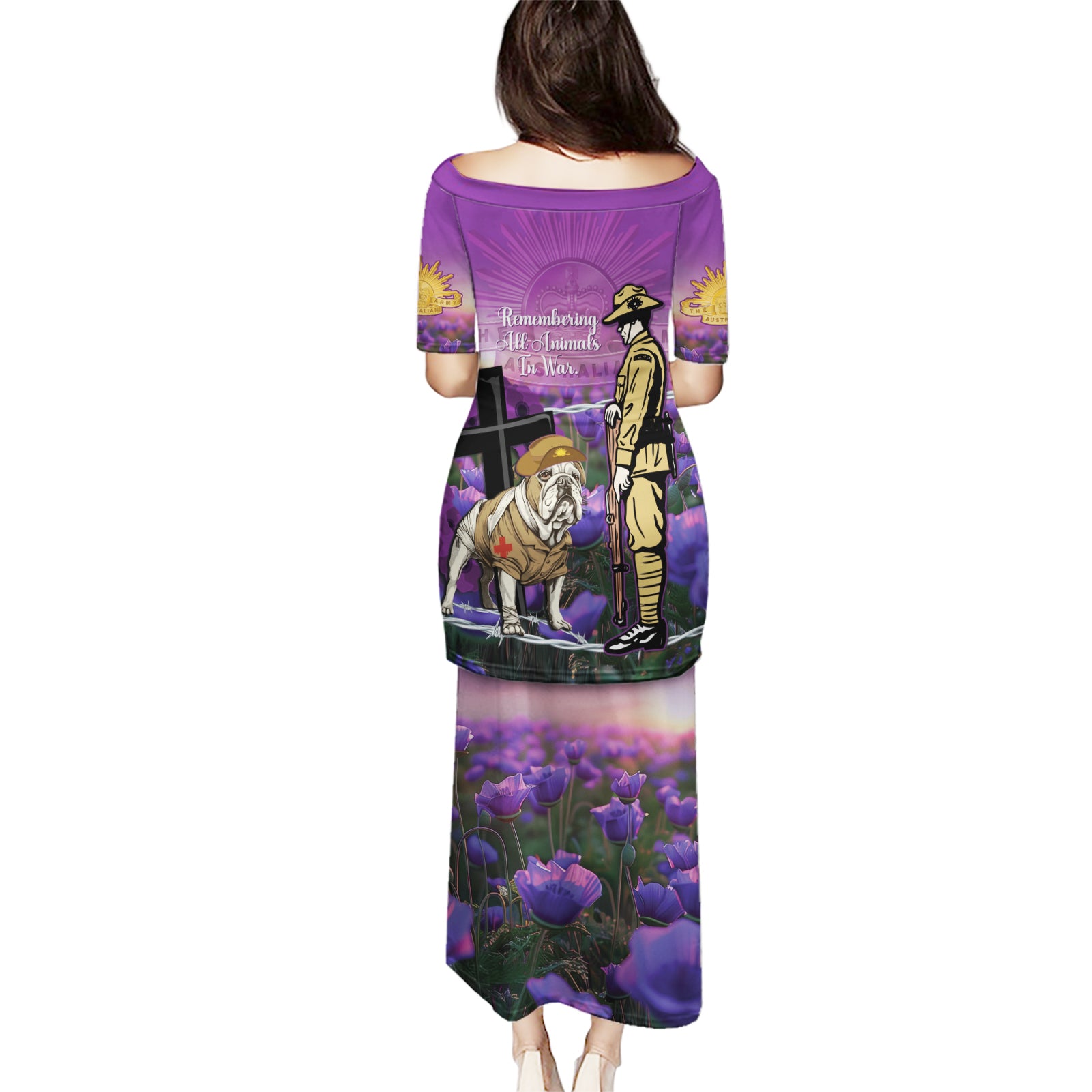 Australia Dog Heroes ANZAC Puletasi Remembering All Animals In War Purple Poppies