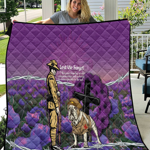 Australia Dog Heroes ANZAC Quilt Remembering All Animals In War Purple Poppies
