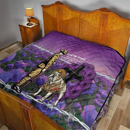 Australia Dog Heroes ANZAC Quilt Remembering All Animals In War Purple Poppies