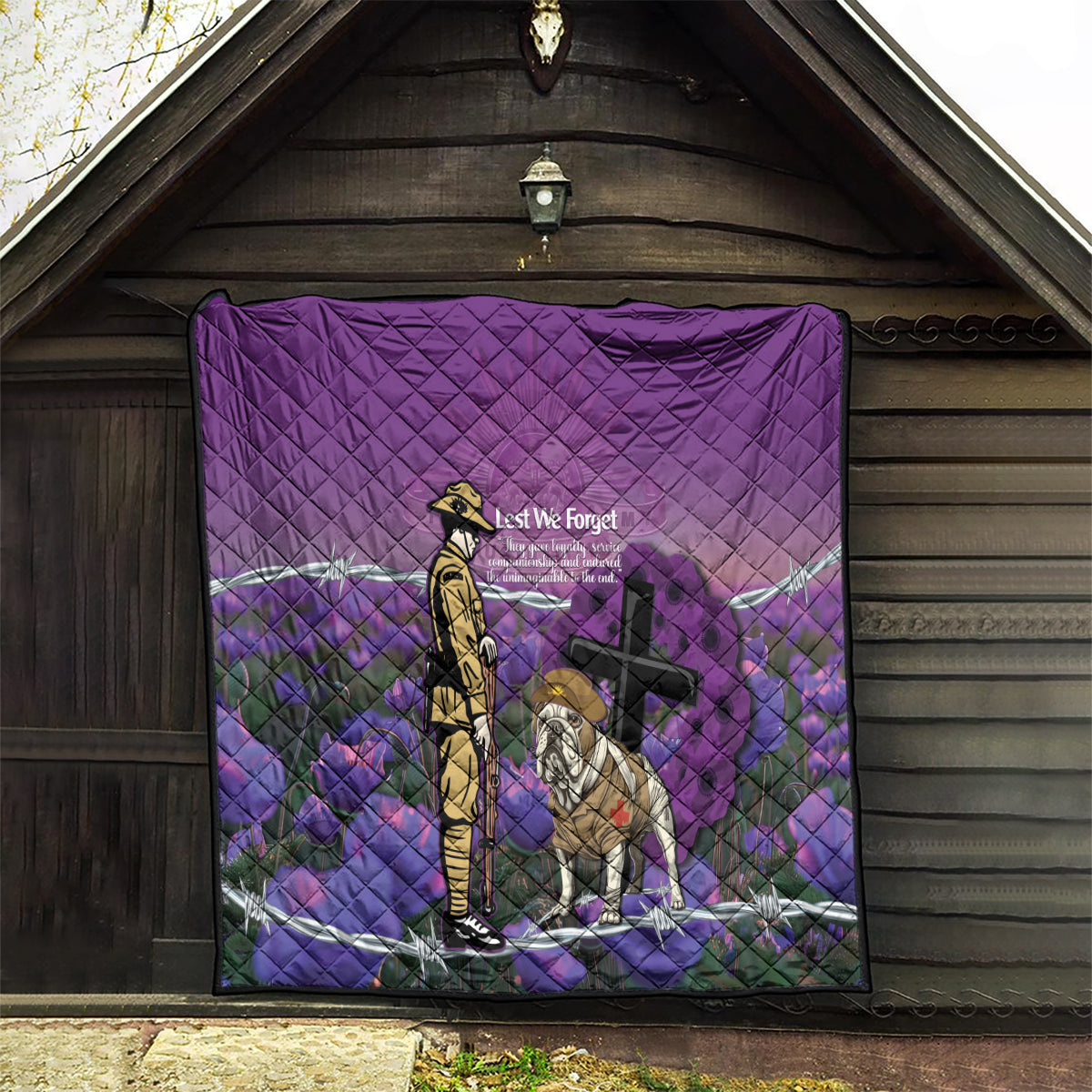 Australia Dog Heroes ANZAC Quilt Remembering All Animals In War Purple Poppies