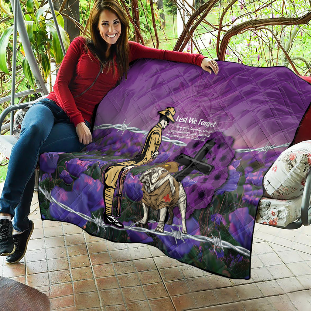 Australia Dog Heroes ANZAC Quilt Remembering All Animals In War Purple Poppies