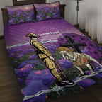 Australia Dog Heroes ANZAC Quilt Bed Set Remembering All Animals In War Purple Poppies