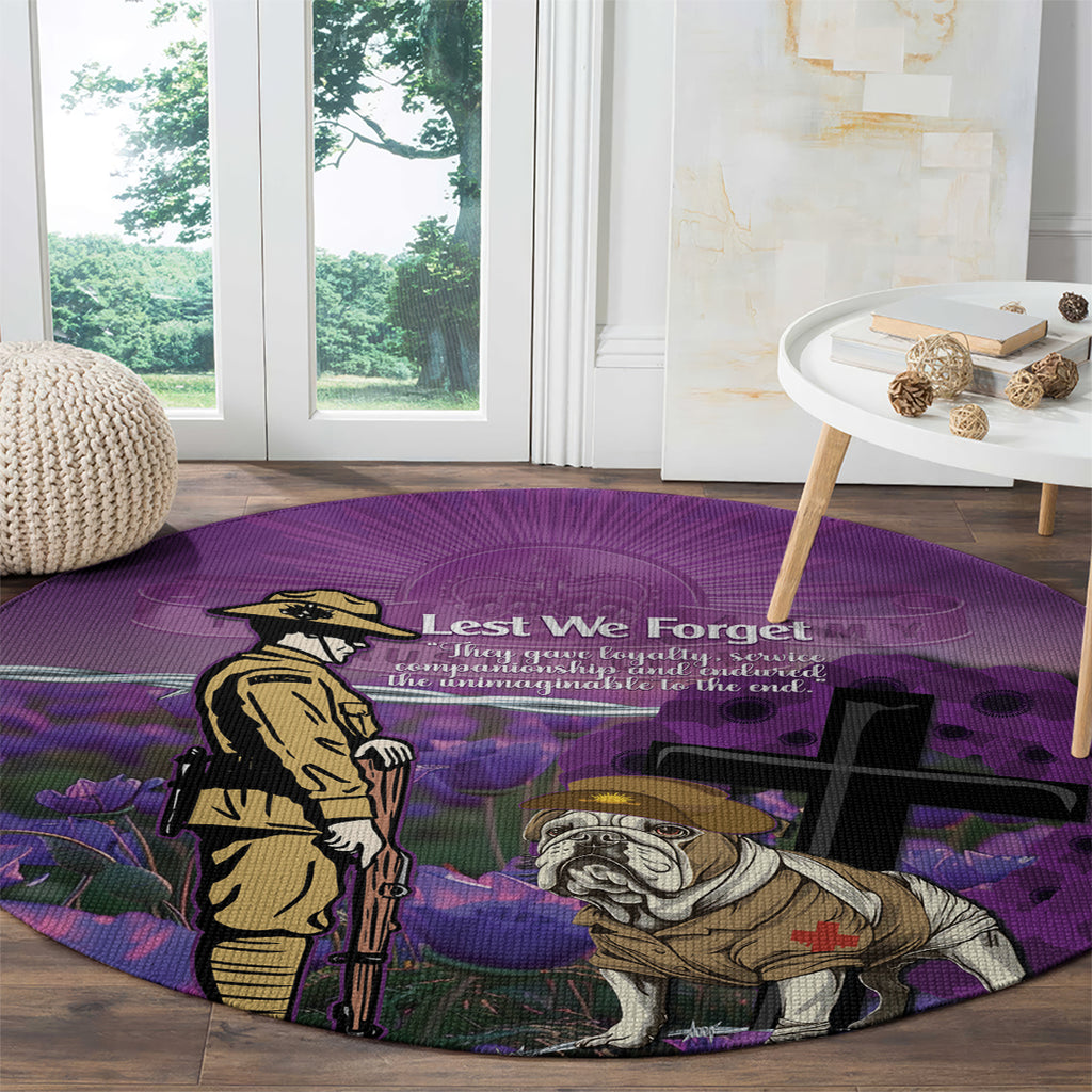 Australia Dog Heroes ANZAC Round Carpet Remembering All Animals In War Purple Poppies