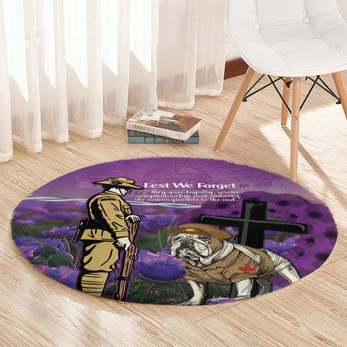 Australia Dog Heroes ANZAC Round Carpet Remembering All Animals In War Purple Poppies