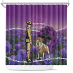 Australia Dog Heroes ANZAC Shower Curtain Remembering All Animals In War Purple Poppies