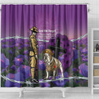 Australia Dog Heroes ANZAC Shower Curtain Remembering All Animals In War Purple Poppies