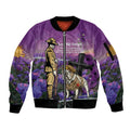 Australia Dog Heroes ANZAC Sleeve Zip Bomber Jacket Remembering All Animals In War Purple Poppies