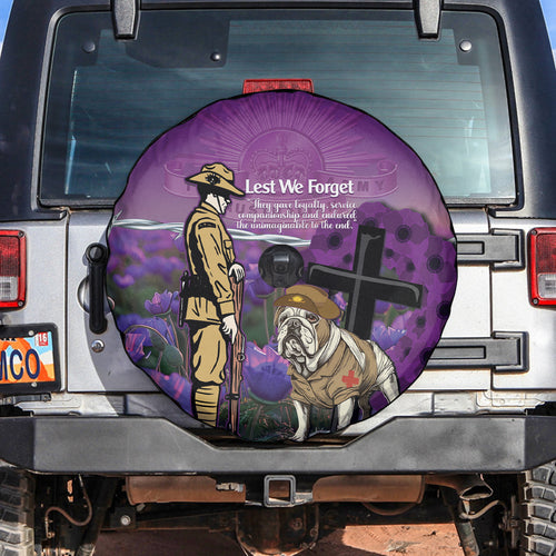 Australia Dog Heroes ANZAC Spare Tire Cover Remembering All Animals In War Purple Poppies