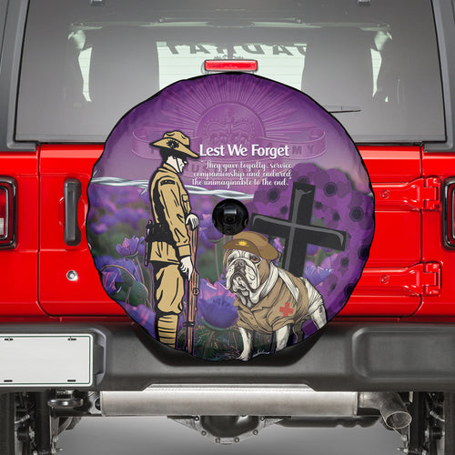 Australia Dog Heroes ANZAC Spare Tire Cover Remembering All Animals In War Purple Poppies