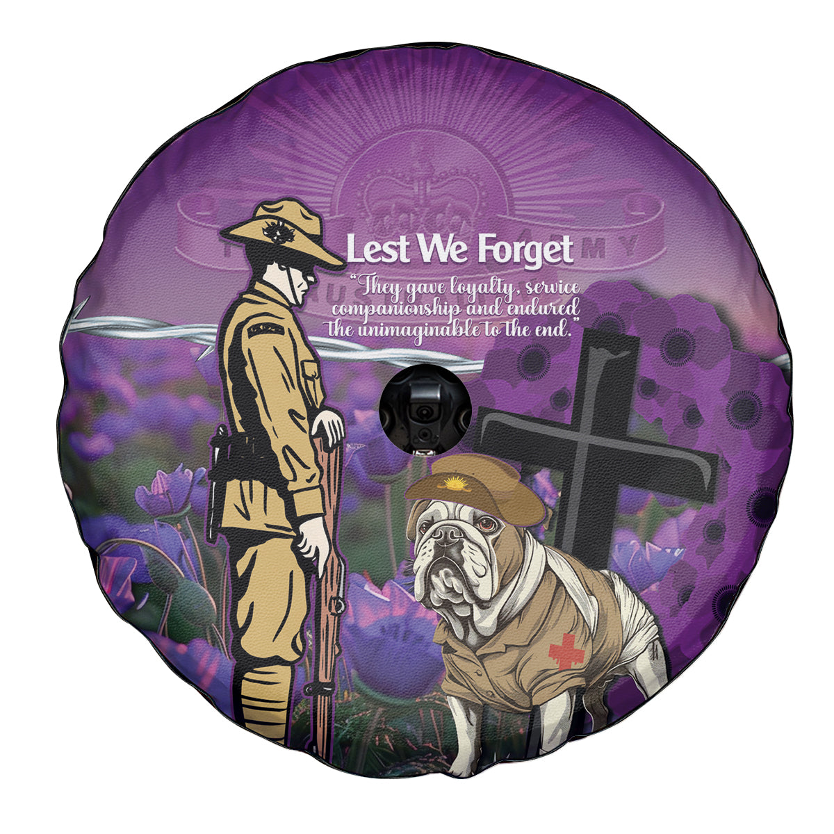 Australia Dog Heroes ANZAC Spare Tire Cover Remembering All Animals In War Purple Poppies