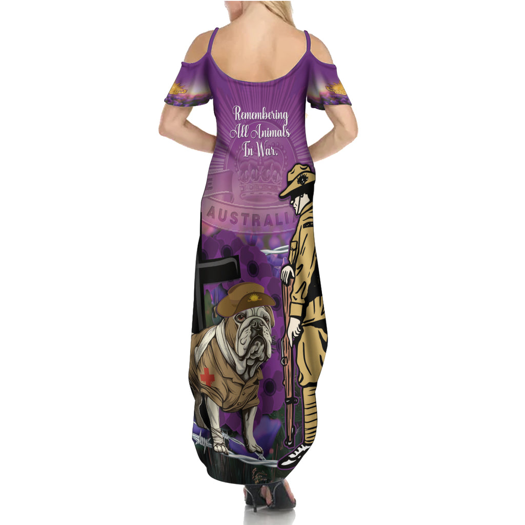 Australia Dog Heroes ANZAC Summer Maxi Dress Remembering All Animals In War Purple Poppies