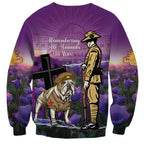Australia Dog Heroes ANZAC Sweatshirt Remembering All Animals In War Purple Poppies