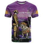 Australia Dog Heroes ANZAC T Shirt Remembering All Animals In War Purple Poppies