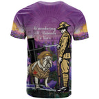Australia Dog Heroes ANZAC T Shirt Remembering All Animals In War Purple Poppies