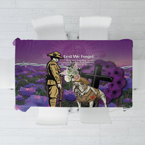 Australia Dog Heroes ANZAC Tablecloth Remembering All Animals In War Purple Poppies