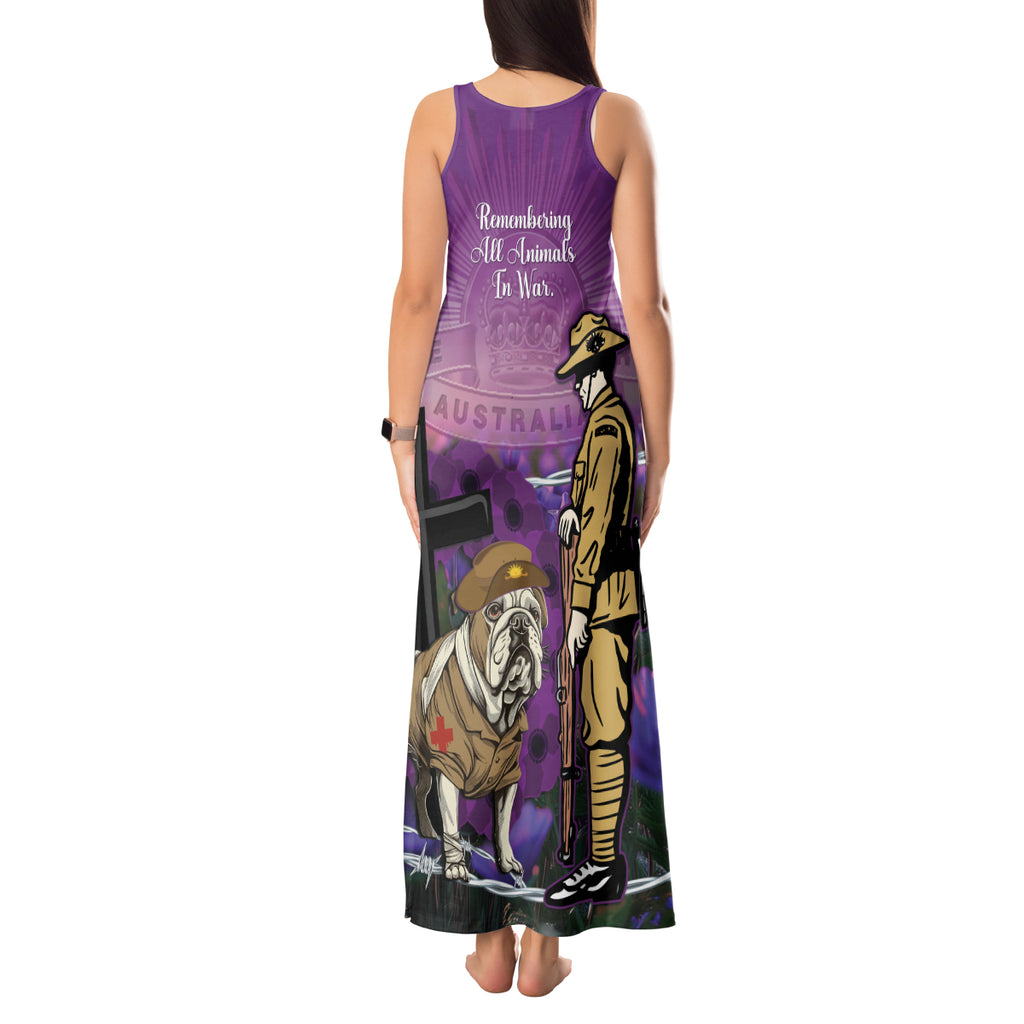 Australia Dog Heroes ANZAC Tank Maxi Dress Remembering All Animals In War Purple Poppies
