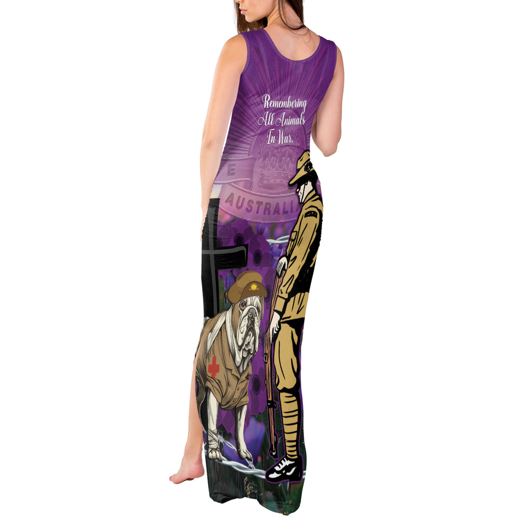 Australia Dog Heroes ANZAC Tank Maxi Dress Remembering All Animals In War Purple Poppies