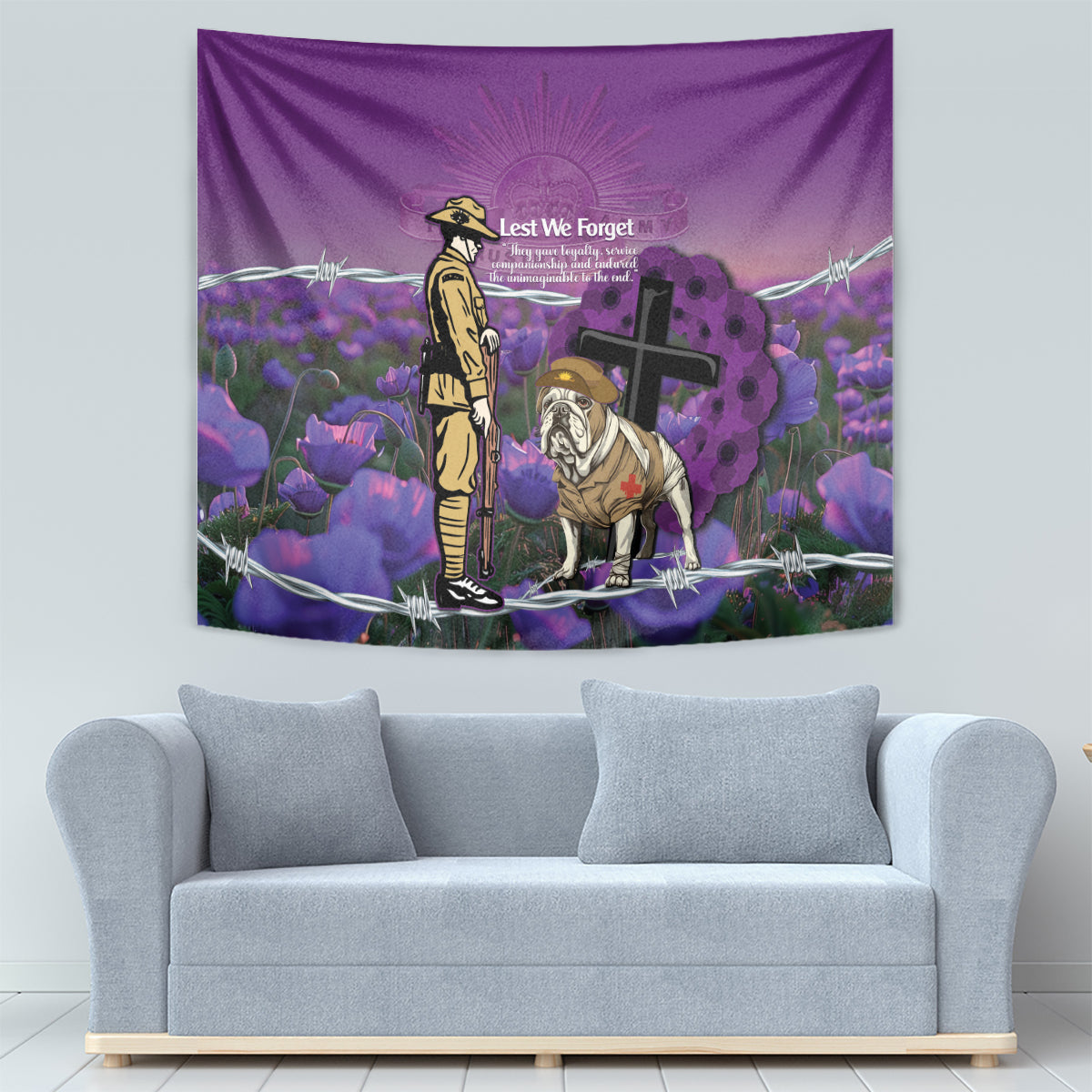 Australia Dog Heroes ANZAC Tapestry Remembering All Animals In War Purple Poppies