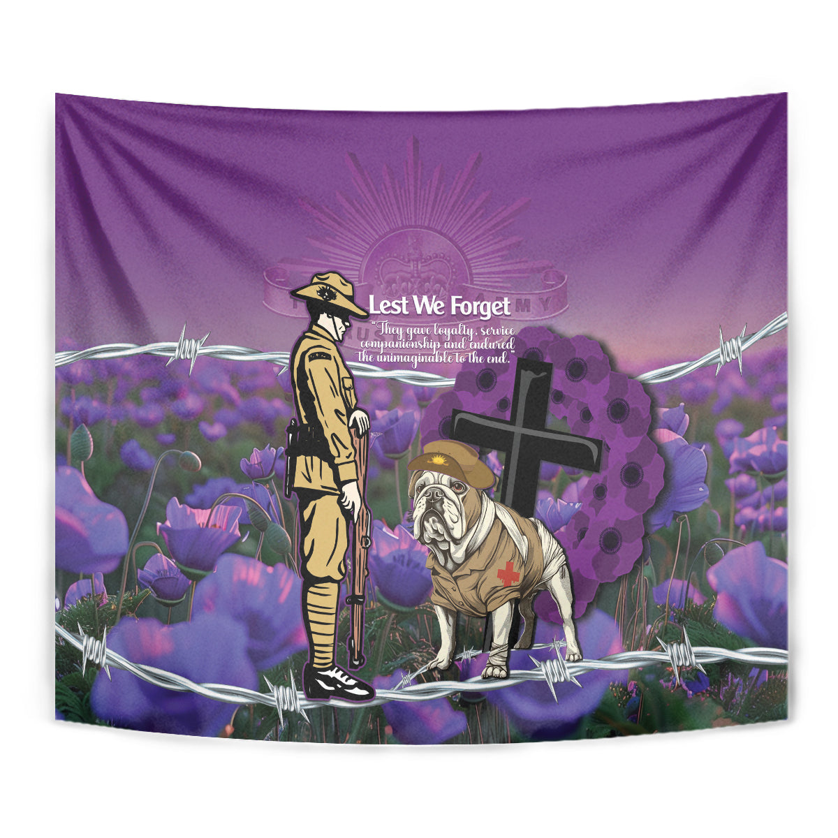Australia Dog Heroes ANZAC Tapestry Remembering All Animals In War Purple Poppies