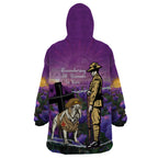 Australia Dog Heroes ANZAC Wearable Blanket Hoodie Remembering All Animals In War Purple Poppies