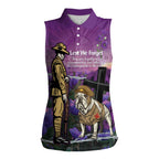 Australia Dog Heroes ANZAC Women Sleeveless Polo Shirt Remembering All Animals In War Purple Poppies