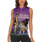 Australia Dog Heroes ANZAC Women Sleeveless Polo Shirt Remembering All Animals In War Purple Poppies