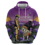 Australia Dog Heroes ANZAC Zip Hoodie Remembering All Animals In War Purple Poppies