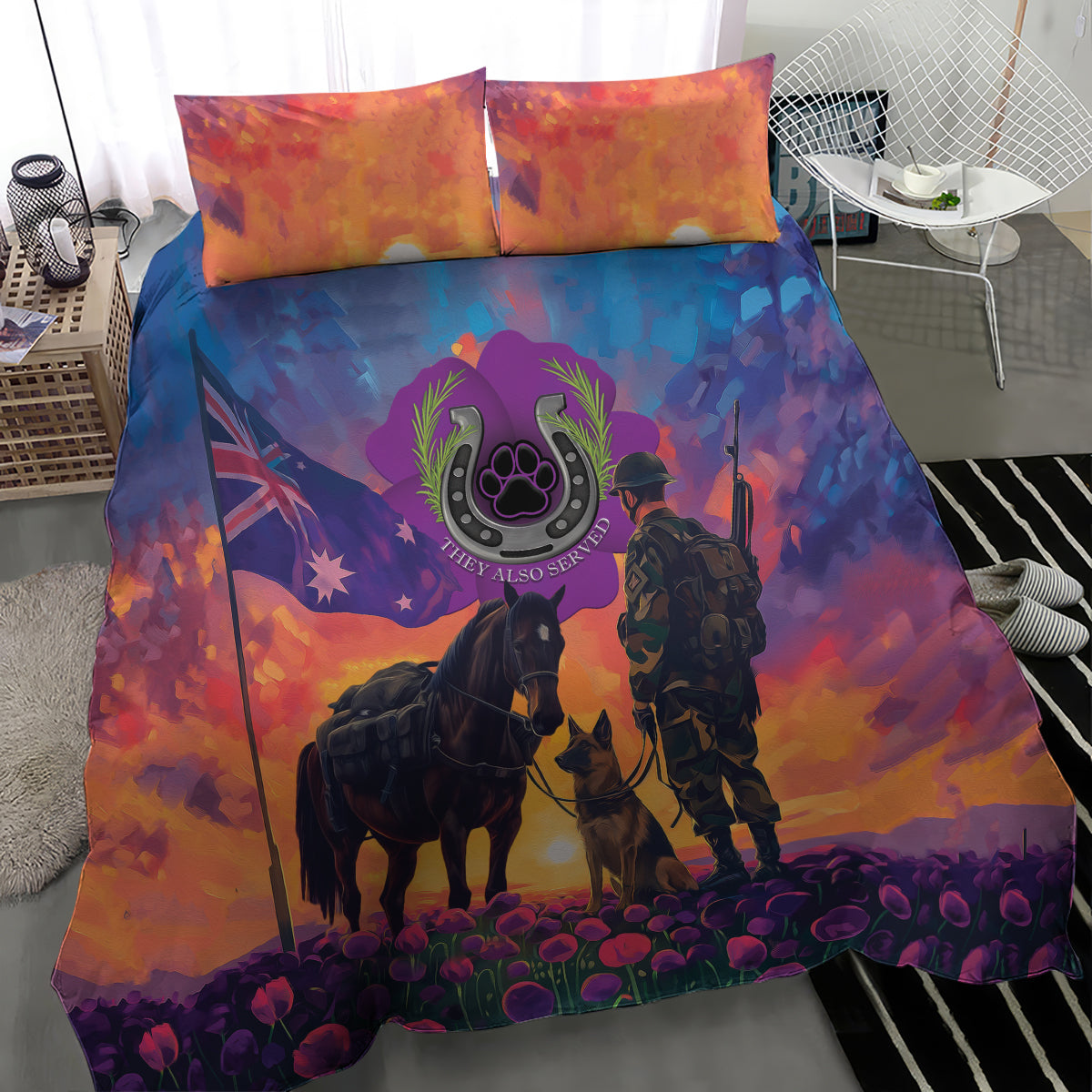 Australia Animals ANZAC Bedding Set Dog And Horse Heroes Also Served