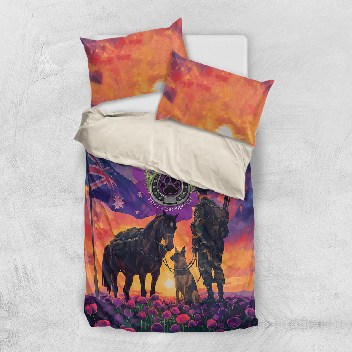 Australia Animals ANZAC Bedding Set Dog And Horse Heroes Also Served