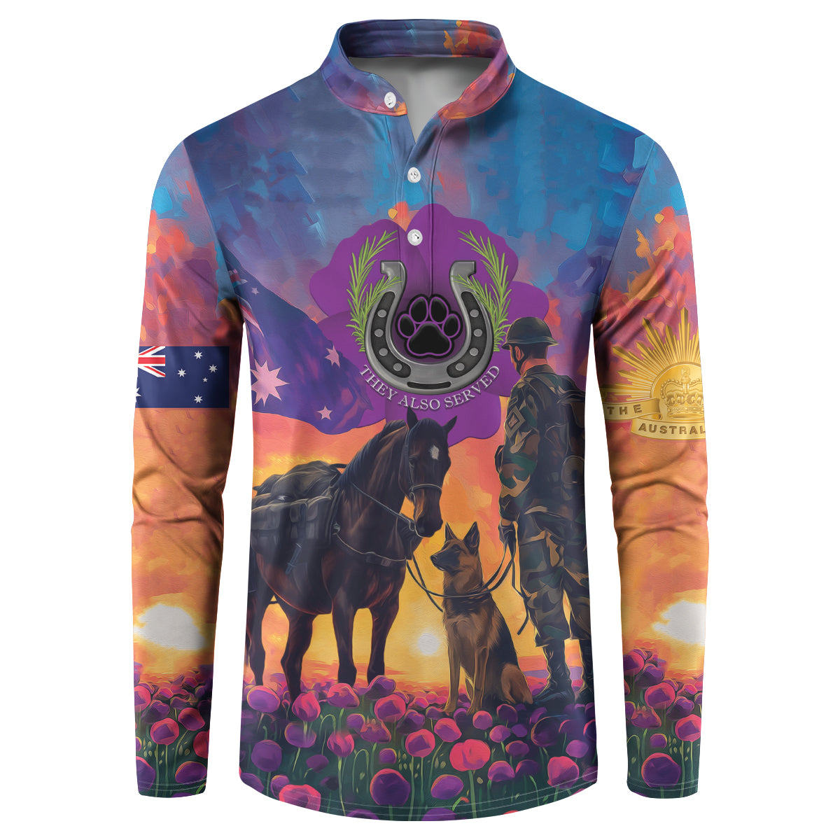 Australia Animals ANZAC Button Sweatshirt Dog And Horse Heroes Also Served