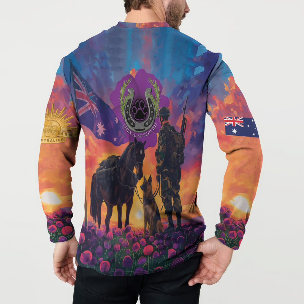 Australia Animals ANZAC Button Sweatshirt Dog And Horse Heroes Also Served