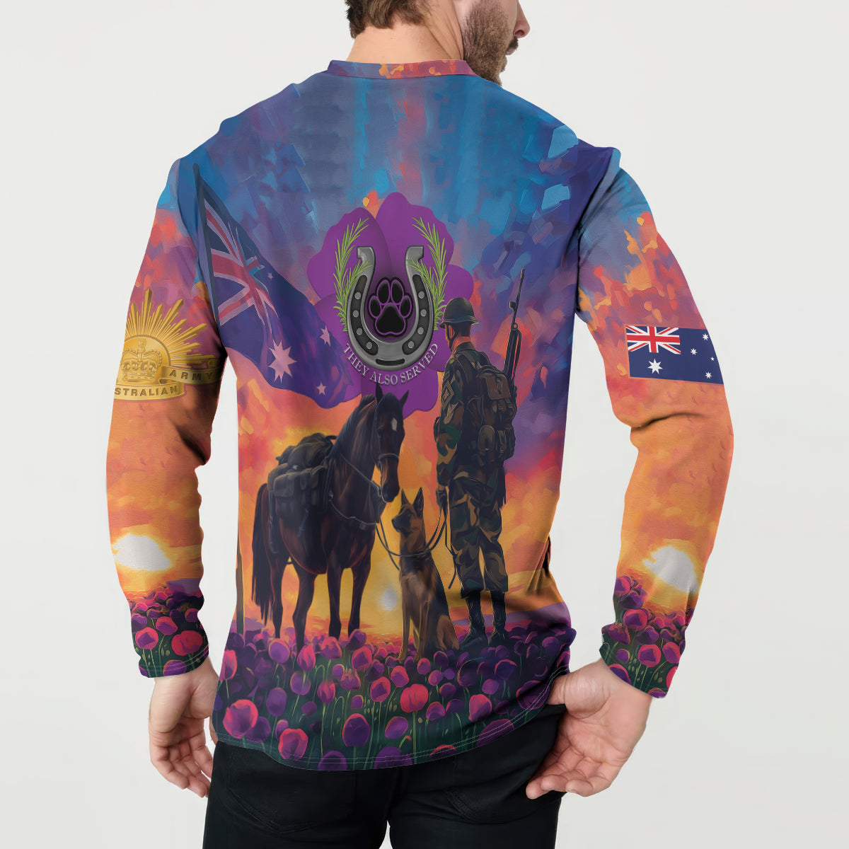 Australia Animals ANZAC Button Sweatshirt Dog And Horse Heroes Also Served