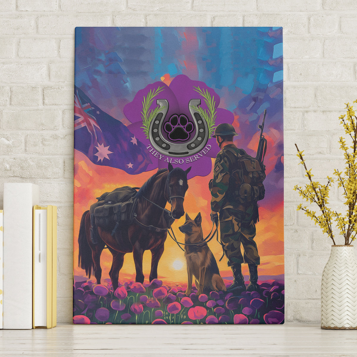 Australia Animals ANZAC Canvas Wall Art Dog And Horse Heroes Also Served