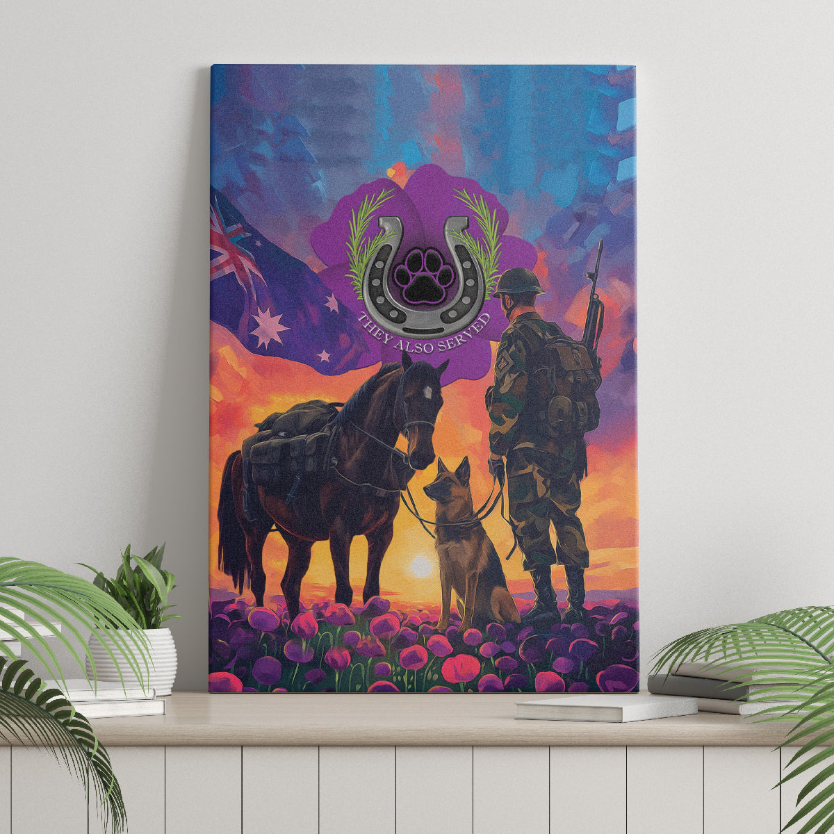 Australia Animals ANZAC Canvas Wall Art Dog And Horse Heroes Also Served
