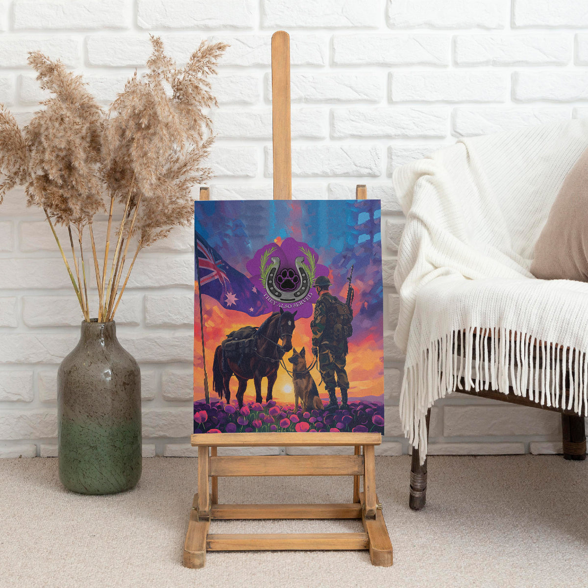 Australia Animals ANZAC Canvas Wall Art Dog And Horse Heroes Also Served