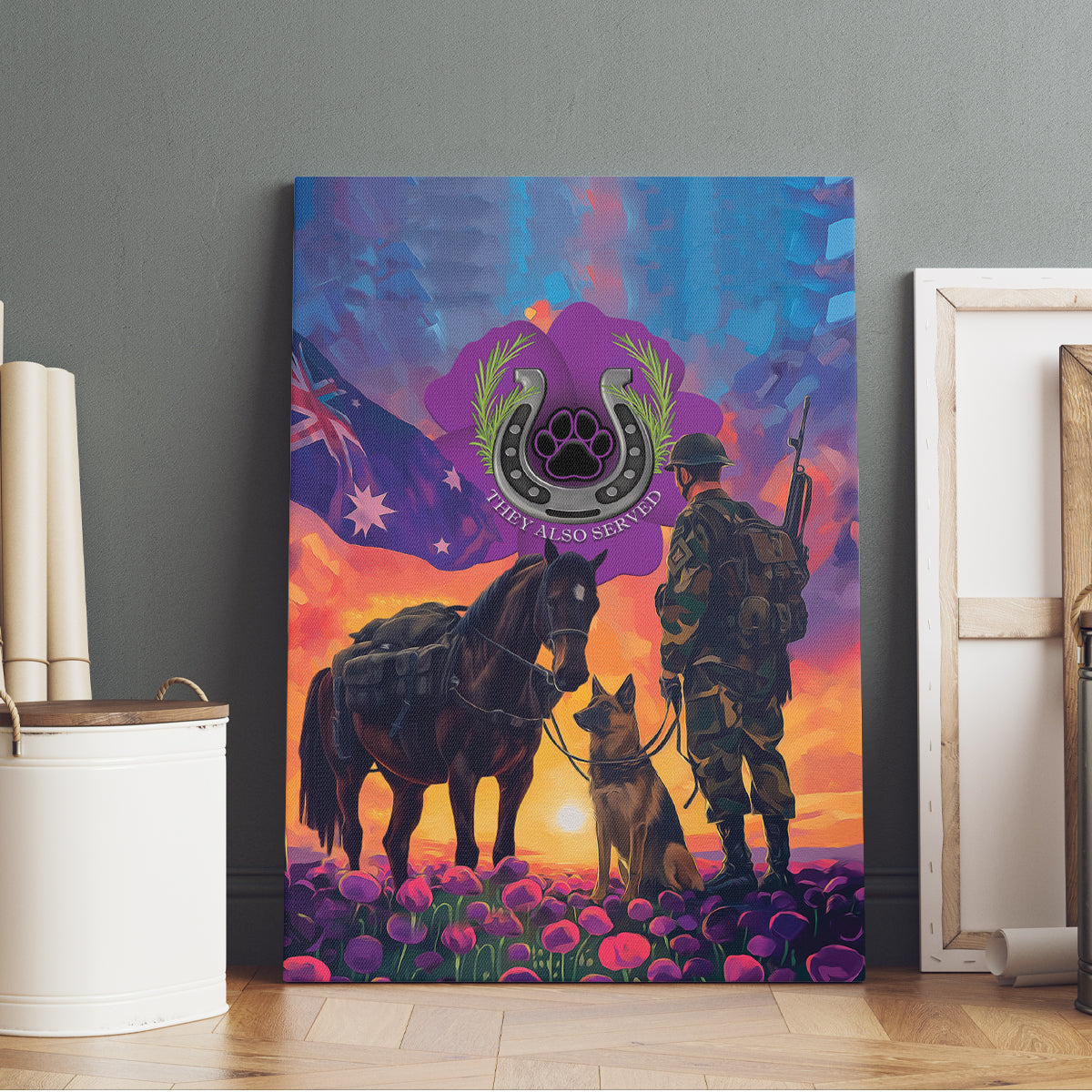 Australia Animals ANZAC Canvas Wall Art Dog And Horse Heroes Also Served